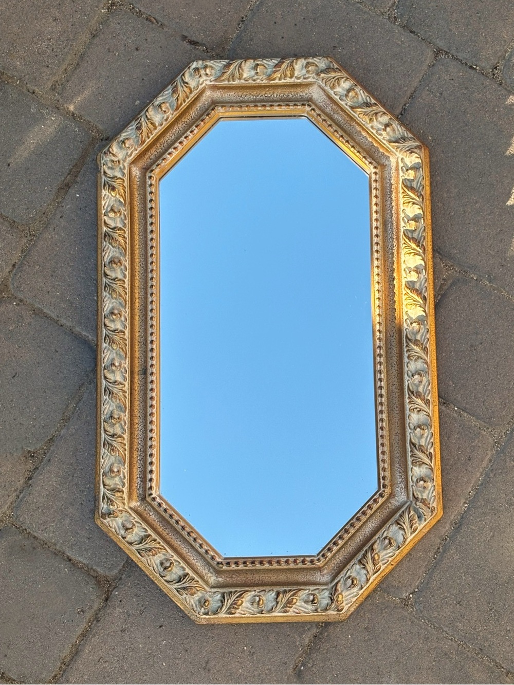 Vintage gold cream baroque mirror wall hanging home decor glam regency wood